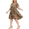 Agnes Orinda Women's Plus Size V Neck Floral Empire Waist Dresses