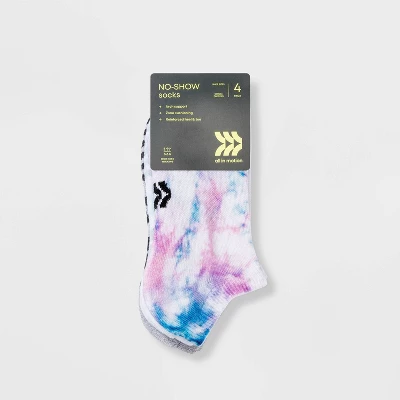 Women's Cushioned Tie-Dye 4pk No Show Athletic Socks - All In Motion™ 4-10 3 Women's Cushioned Tie-Dye 4pk No Show Athletic Socks - All In Motion™ 4-10