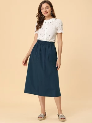 Allegra K Women's Casual Elastic Waist Peasant A-Line Midi Skirts With Pockets 4 Allegra K Women's Casual Elastic Waist Peasant A-Line Midi Skirts With Pockets - Image 2