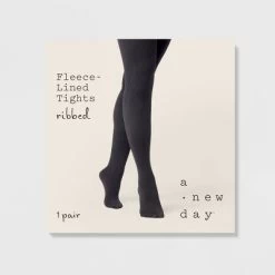 Women's Ribbed Fleece Lined Tights - A New Day™