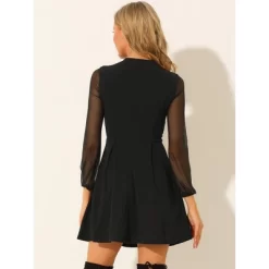 Allegra K Women's Tie Neck Ruffled Mesh Long Sleeve Mini Dress -Style Haven Shop GUEST 3e7e6609 141a 4ad6 8921 f899d765b278