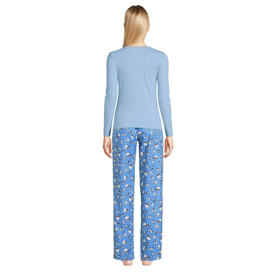 Lands' End Women's Tall Pajama Set Knit Long Sleeve T-Shirt And Flannel Pants 3 Lands' End Women's Tall Pajama Set Knit Long Sleeve T-Shirt And Flannel Pants