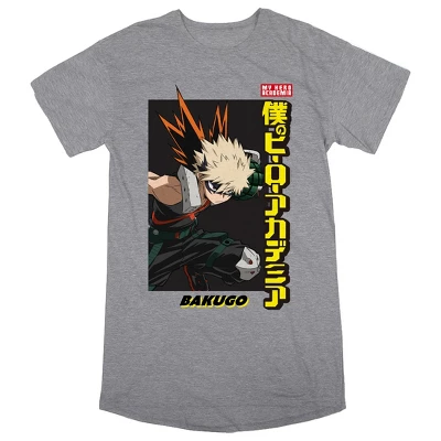 My Hero Academia Bakugo Women's Heather Gray Short Sleeve NIght Shirt 4 My Hero Academia Bakugo Women's Heather Gray Short Sleeve NIght Shirt - Image 2