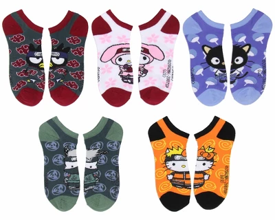 Hello Kitty X Naruto Character Mash-Up Ankle No-Show Socks 5 Pair Pack Multicoloured 4 Hello Kitty X Naruto Character Mash-Up Ankle No-Show Socks 5 Pair Pack Multicoloured - Image 2