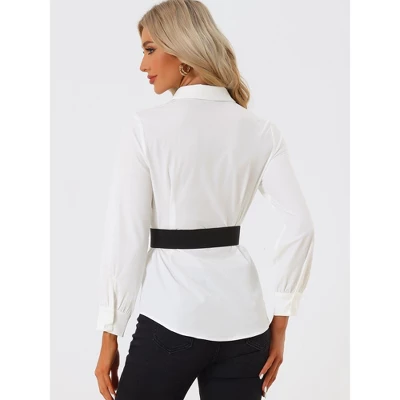 Allegra K Women's Cinched Waist Long Sleeve Button Up Belted Tunic Shirt 4 Allegra K Women's Cinched Waist Long Sleeve Button Up Belted Tunic Shirt - Image 2