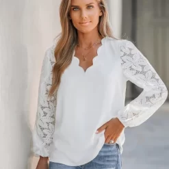 Women's Floral Lace Scalloped V Neck Top - Cupshe -Style Haven Shop GUEST 439c9295 f495 48fd 8382 7e4fde8b40b8