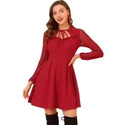 Allegra K Women's Tie Neck Ruffled Mesh Long Sleeve Mini Dress -Style Haven Shop GUEST 44166e89 596e 4057 8722 d82c78385ef3