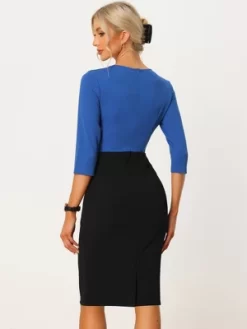 Allegra K Women's Contrast Color 3/4 Sleeve Bodycon Work Office Pencil Dress -Style Haven Shop GUEST 452dd11b d766 42cb 8d5c 974e7196ebd5