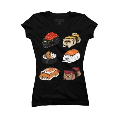 Junior's Design By Humans Sushi Persian Cat By Huebucket T-Shirt 5 Junior's Design By Humans Sushi Persian Cat By Huebucket T-Shirt - Image 3