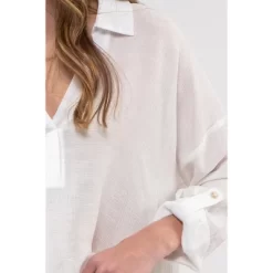 August Sky Women's Collared Split Neck Long Sleeve Top -Style Haven Shop GUEST 46e7a122 54ad 405e 95ee 7b97a93ddb92