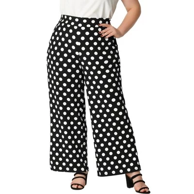 Agnes Orinda Women's Plus Size Formal Palazzo Polka Dots Wide Leg High Rise Wide Leg Pants 8 Agnes Orinda Women's Plus Size Formal Palazzo Polka Dots Wide Leg High Rise Wide Leg Pants - Image 6