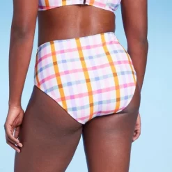 Women's Plaid Medium Coverage High Waist Bikini Bottom - Kona Sol™ Multi
