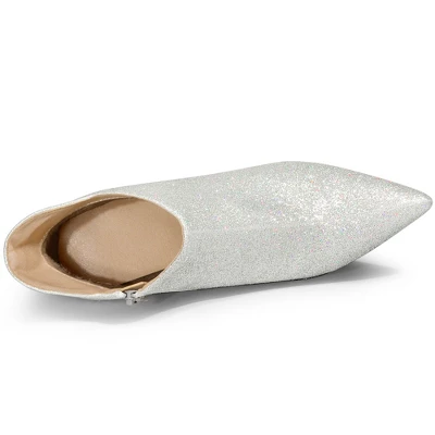 Allegra K Women's Glitter Pointed Toe Stiletto Heel Cutout Ankle Boots 5 Allegra K Women's Glitter Pointed Toe Stiletto Heel Cutout Ankle Boots - Image 3