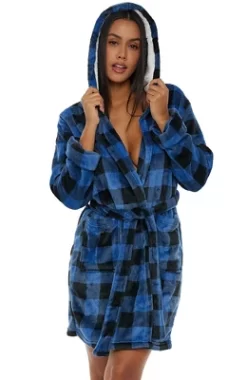 Women's Classic Plush Hooded Robe, Short Fleece Plaid Bathrobe With Hood -Style Haven Shop GUEST 49fd69cb 389e 4c48 9a68 f7896bd129a6