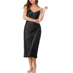 Cheibear Women's V-Neck Satin Pajama Nightdress -Style Haven Shop GUEST 4c9b2408 8b9f 4b55 9ead f8663fd7b34a