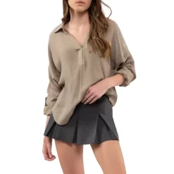 August Sky Women's Collared Split Neck Long Sleeve Top -Style Haven Shop GUEST 4d32907d 3a9e 4bbe 836c 8f76d9d572a9