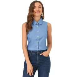 Allegra K Women's Casual Tops Sleeveless Button Down Peter Pan Collar Chambray Shirt -Style Haven Shop GUEST 4df773a7 8bfd 4bb8 9b5d 2af53303fd18