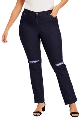 June + Vie By Roaman's Women’s Plus Size Curvie Fit Distressed Straight-Leg Jeans 3 June + Vie By Roaman's Women’s Plus Size Curvie Fit Distressed Straight-Leg Jeans