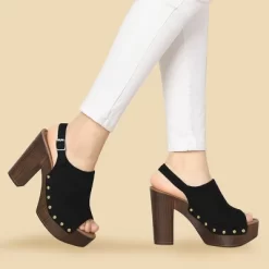 Allegra K Women's Open Toe Slingback Platform Chunky Heel Sandals