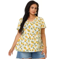 Agnes Orinda Women's Plus Size Blouse Casual V Neck Lemon Floral Peplum Top 10 Agnes Orinda Women's Plus Size Blouse Casual V Neck Lemon Floral Peplum Top -Style Haven Shop GUEST 50888e8c 8658 45ed 9bbe 370d675bc731