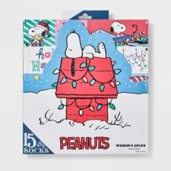 Disney Women's Peanuts 15 Days Of Socks Advent Calendar - Assorted Colors 4-10
