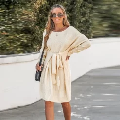Women's Belted Cream Mini Sweater Dress - Cupshe -Style Haven Shop GUEST 53143c73 c3f9 441f 832e a1e371ad0d79