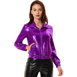 Allegra K Women's Track Holographic Shiny Long Sleeve Metallic Zip Front Jacket 25 Allegra K Women's Track Holographic Shiny Long Sleeve Metallic Zip Front Jacket -Style Haven Shop GUEST 53b1af58 2b68 4771 8111 5f7884dede3b