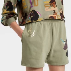 Women's Afro Unicorn Graphic Shorts - Green -Style Haven Shop GUEST 54fe5430 b91d 4da1 b6d4 bdecf92eeeaf