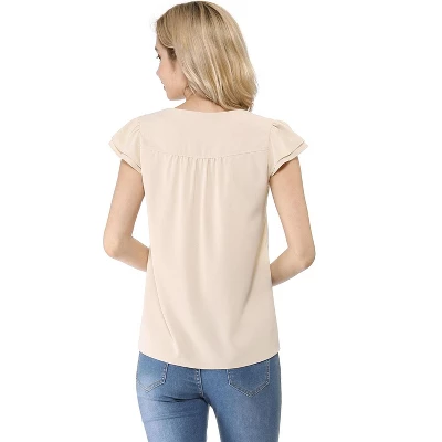 Allegra K Women's Work Business Casual Plain Cap Sleeve Blouse 4 Allegra K Women's Work Business Casual Plain Cap Sleeve Blouse - Image 2