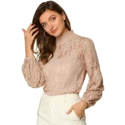 Allegra K Women's See Through Mock Neck Long Sleeve Floral Lace Blouse -Style Haven Shop GUEST 596e8d48 5afa 45dc 8807 40ff60e1eef7