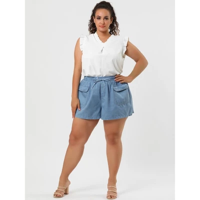Agnes Orinda Women's Plus Size Drawstring Elastic Waist Pockets Denim Shorts 4 Agnes Orinda Women's Plus Size Drawstring Elastic Waist Pockets Denim Shorts - Image 2