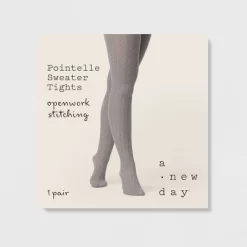 Women's Pointelle Sweater Tights - A New Day™ Light Gray