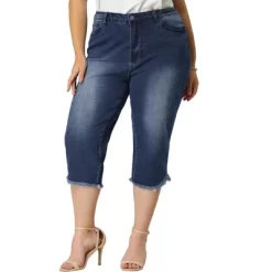 Agnes Orinda Women's Plus Size Casual Capri Frayed Hem Washed Chambray Denim Jean 11 Agnes Orinda Women's Plus Size Casual Capri Frayed Hem Washed Chambray Denim Jean -Style Haven Shop GUEST 5ae7cd45 b323 44b2 b7c3 25b04d78929e