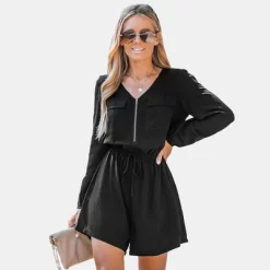 Women's Shadow Zip-Up Drawstring Waist Romper - Cupshe -Style Haven Shop GUEST 5d4b3977 b097 4bc0 a63d 86a4bdce2f3e
