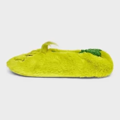 Women's Dr Seuss' The Grinch Faux Fur Slipper Socks With Grippers - Green