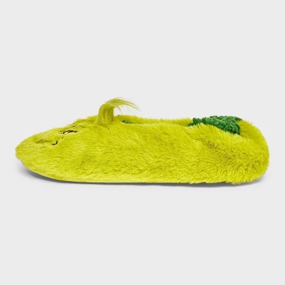 Women's Dr Seuss' The Grinch Faux Fur Slipper Socks With Grippers - Green 3 Women's Dr Seuss' The Grinch Faux Fur Slipper Socks With Grippers - Green