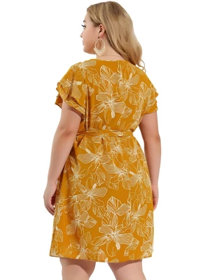 Agnes Orinda Women's Plus Size Floral Tie Waist Outfits Dresses 6 Agnes Orinda Women's Plus Size Floral Tie Waist Outfits Dresses - Image 4