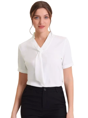 Allegra K Women's Short Sleeve Casual V Neck Chiffon Blouses 7 Allegra K Women's Short Sleeve Casual V Neck Chiffon Blouses - Image 5