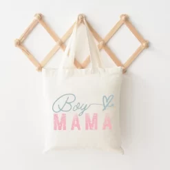 City Creek Prints Boy Mama Heart Colorful Canvas Tote Bag - 15x16 - Natural