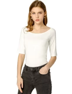 Allegra K Women's Half Sleeves Scoop Neck Fitted Layering Soft T-Shirt -Style Haven Shop GUEST 60b8fd80 0b76 44bb 897f 24423a280245