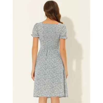 Allegra K Women's Floral Sweetheart Neck Smock Ruffle Print A-Line Dress 5 Allegra K Women's Floral Sweetheart Neck Smock Ruffle Print A-Line Dress - Image 3