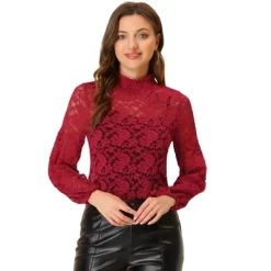 Allegra K Women's See Through Mock Neck Long Sleeve Floral Lace Blouse -Style Haven Shop GUEST 62f53c8e 8d8a 4d86 8fcc 5ecb992cd380
