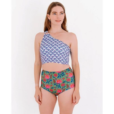 Lime Ricki Women's Block Floral One-Shoulder Crop Top 6 Lime Ricki Women's Block Floral One-Shoulder Crop Top - Image 4