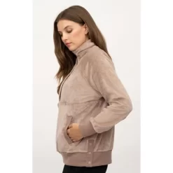 Yogalicious Womens Double Butter Santa Monica Snap Henley Pullover Sweatshirt