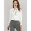 Allegra K Women's Tie Neck Contrast Color Button Down Long Sleeves Shirt