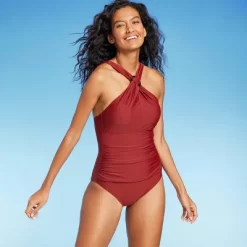 Women's Ring Crossover Ruched Full Coverage One Piece Swimsuit - Kona Sol™ Red -Style Haven Shop GUEST 67c61a81 42cf 48f3 bbcb 0492316b7e7f
