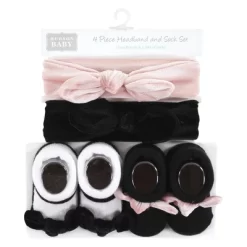 Hudson Baby Infant Girl Headband And Socks Set, Velvet Knot, 0-9 Months