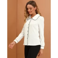 Allegra K Women's Casual Peter Pan Collar Contrast Shirt Puff Sleeve Work Blouse Tops -Style Haven Shop GUEST 6885659a 29a5 4544 96e1 53553d9a77cf