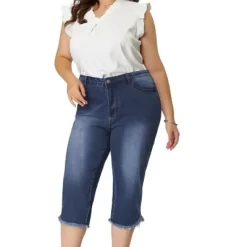 Agnes Orinda Women's Plus Size Casual Capri Frayed Hem Washed Chambray Denim Jean 14 Agnes Orinda Women's Plus Size Casual Capri Frayed Hem Washed Chambray Denim Jean -Style Haven Shop GUEST 695a06fc 3dfb 49bc 9c44 c36402bd28a1