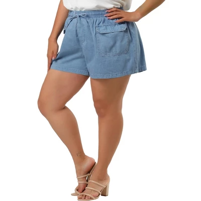 Agnes Orinda Women's Plus Size Drawstring Elastic Waist Pockets Denim Shorts 8 Agnes Orinda Women's Plus Size Drawstring Elastic Waist Pockets Denim Shorts - Image 6